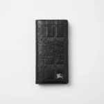 Embossed Leather Long Wallet — Black