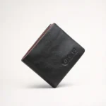 Genuine Leather Bifold Wallet — Black with Brown Interior